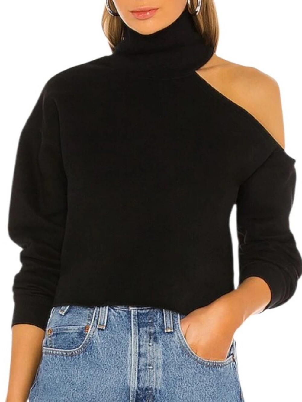 Zara Black One-Shoulder Turtleneck Longsleeve Blouse Size Xsmall